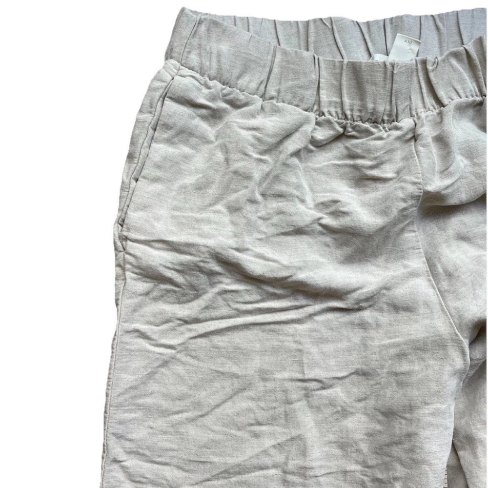 H&M Linen Blend Elastic Waist Cropped Pants Womens M Neutral Coastal Grandmother - Picture 2 of 6